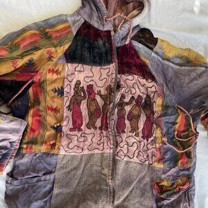 Vintage Native American Women’s Jacket Zip Patches Americas Tribal Theme Sz XL